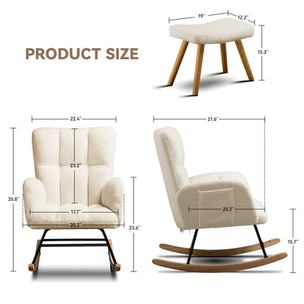 COMHOMA Schommelstoel armleuningen relax fauteuil teddy pluche oorfauteuil draaggewicht tot 150 kg ligstoel | COMHOMA Wiegstoel Pluche Teddy Fauteuil | Moderne Schommelstoel | Ergonomisch Design | Voor Woonkamer & Slaapkamer