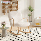 Comanlai Schommelstoel, Comfortabele Fauteuil met Massief Houten Benen, Bekleed Zitvlak, voor Woonkamer, Slaapkamer, Lamswol, Beige | Comanlai Moderne Schommelstoel Woonkamer | Houten Poten | Lamswollen Bekleding | Ergonomisch Ontwerp