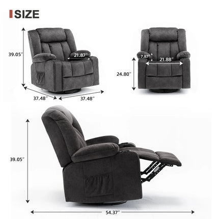 COMHOMA Relax fauteuil TV fauteuil lounge fauteuil met verstelbare 90 °-160 ° intrekbare voetensteun met 2 bekerhouders | COMHOMA Relaxstoel Zwart Grijs Bruin | Verstelbare rugleuning met massagefunctie | Draaibaar 360° met zijzakken