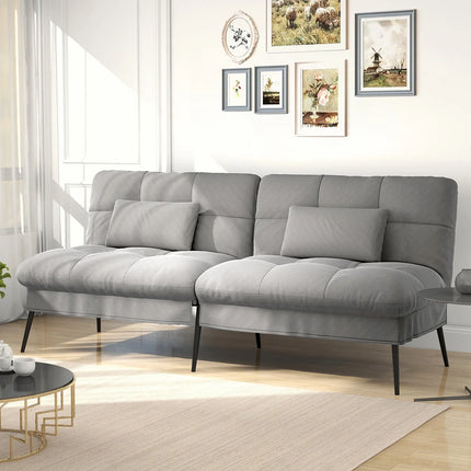 COMHOMA Uitschuifbare Futon Cover Slaapbank Hoekbank 3-zits | Grijze COMHOMA Slaapbank L-vormig Met Slaapfunctie Aanpasbare Rugleuning | Moderne Compacte Hoekbank Stoffen Design | Eenvoudig In Te Stellen