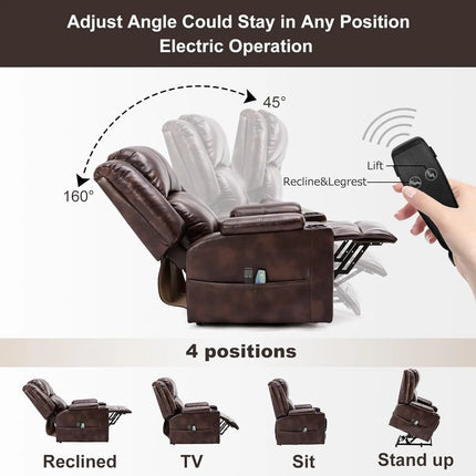COMHOMA Elektrische Sta-op stoel Relaxfauteuil TV-stoel Massagefauteuil met kantelfunctie stoel voor ouderen | Elektrische Sta-op Relaxstoel COMHOMA Zwart Wit Bruin | Verstelbare Massagefunctie Fauteuil met Beursjes 73x85x100 cm
