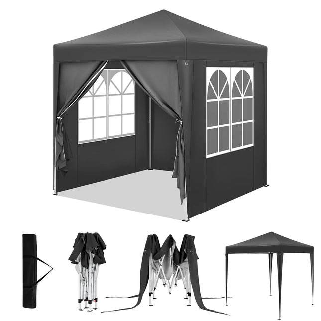 WOLTU Opvouwbare Tuinpaviljoen Pergola 2x2m met 4 Zijwanden Verstelbare Hoogte UV-Bescherming Waterdicht met Draagtas | WOLTU Partytent 2x2m Grijs Waterdicht UV-bescherming Tuinpaviljoen Opvouwbaar Met Hierbij 4 Zijwanden & Draagzak