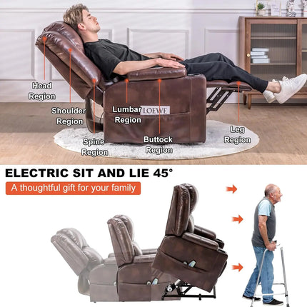 COMHOMA Elektrische Sta-op stoel Relaxfauteuil TV-stoel Massagefauteuil met kantelfunctie stoel voor ouderen | Elektrische Sta-op Relaxstoel COMHOMA Zwart Wit Bruin | Verstelbare Massagefunctie Fauteuil met Beursjes 73x85x100 cm