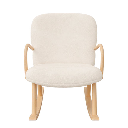 Comanlai Schommelstoel, Comfortabele Fauteuil met Massief Houten Benen, Bekleed Zitvlak, voor Woonkamer, Slaapkamer, Lamswol, Beige | Comanlai Moderne Schommelstoel Woonkamer | Houten Poten | Lamswollen Bekleding | Ergonomisch Ontwerp