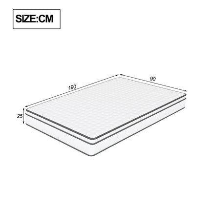90x190x25cm Pocket Spring Mattress, Ultra-quiet Mattress with Breathable 3D Fabric and High-density Wave Foam, Medium Hard | 90x190x25 cm Matras | Ultra stil | Ademend 3D stof | Hoge dichtheid golfschuim | Medium stevigheid