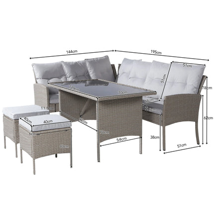 MERAX Poly Rotan Zitgroep Tuin Lounge voor 7 Personen met Banktafel Kruk & Kussens Verwijderbare Kussenslopen | Merax tuinset voor 7 personen | Rotan loungeset met tafel en krukken | Verwijderbare kussens voor gemakkelijk onderhoud
