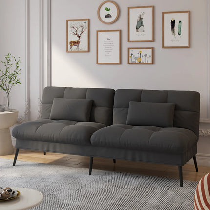 COMHOMA Uitschuifbare Futon Cover Slaapbank Hoekbank 3-zits | Grijze COMHOMA Slaapbank L-vormig Met Slaapfunctie Aanpasbare Rugleuning | Moderne Compacte Hoekbank Stoffen Design | Eenvoudig In Te Stellen