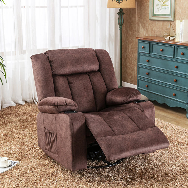 COMHOMA Relax fauteuil TV fauteuil lounge fauteuil met verstelbare 90 °-160 ° intrekbare voetensteun met 2 bekerhouders | COMHOMA Relaxstoel Zwart Grijs Bruin | Verstelbare rugleuning met massagefunctie | Draaibaar 360° met zijzakken