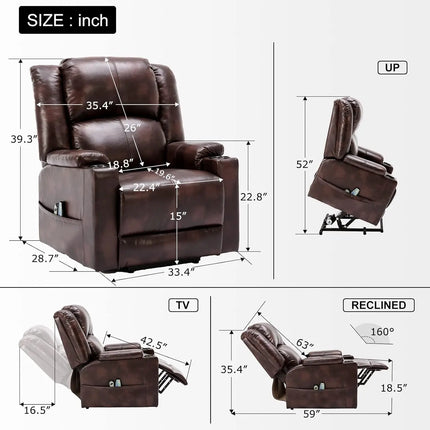 COMHOMA Elektrische Sta-op stoel Relaxfauteuil TV-stoel Massagefauteuil met kantelfunctie stoel voor ouderen | Elektrische Sta-op Relaxstoel COMHOMA Zwart Wit Bruin | Verstelbare Massagefunctie Fauteuil met Beursjes 73x85x100 cm