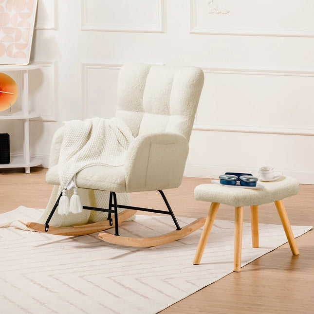 COMHOMA Schommelstoel armleuningen relax fauteuil teddy pluche oorfauteuil draaggewicht tot 150 kg ligstoel | COMHOMA Wiegstoel Pluche Teddy Fauteuil | Moderne Schommelstoel | Ergonomisch Design | Voor Woonkamer & Slaapkamer