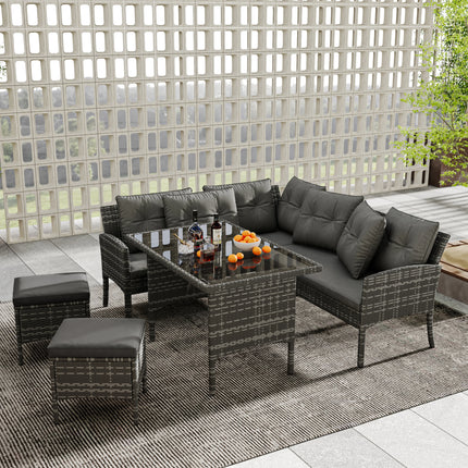 MERAX Poly Rotan Zitgroep Tuin Lounge voor 7 Personen met Banktafel Kruk & Kussens Verwijderbare Kussenslopen | Merax tuinset voor 7 personen | Rotan loungeset met tafel en krukken | Verwijderbare kussens voor gemakkelijk onderhoud