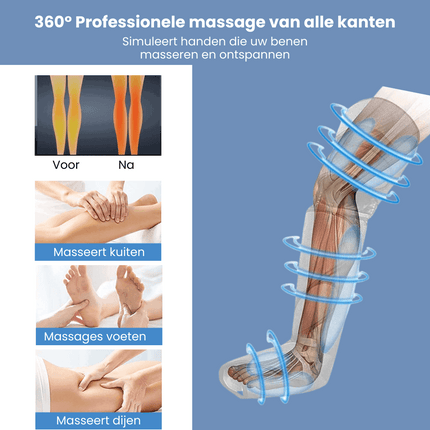 AirAid™ 360° Compressietherapie Luchtmassage Naar Draagbare Beenmassage | Instelbare Modi Ritsel Luchtdruk | Verlicht Pijn & Zwelling | Lichtgewicht Comfort Ontwerp Max. Omtrek 75,5 cm | Snelle Herstelfunctie | Inclusief Reistas