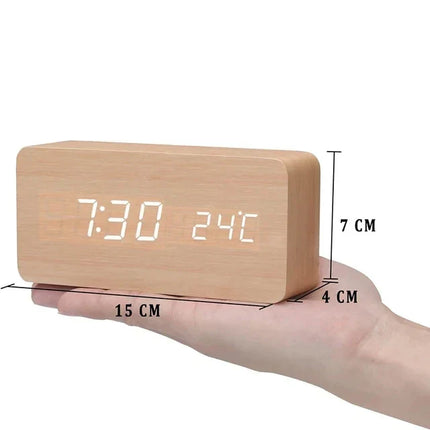 WoodWatch LED Wekker | Houtlook | Spraakbediening | Temperatuurweergave | Tot 3 Alarmen | Instelbare Helderheid | Modern Design