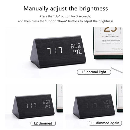 WoodWatch LED Wekker | Houtlook | Spraakbediening | Temperatuurweergave | Tot 3 Alarmen | Instelbare Helderheid | Modern Design