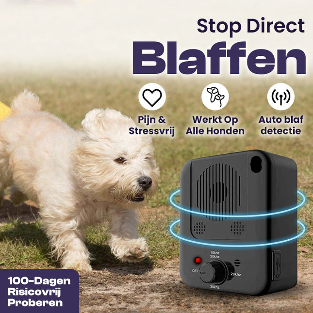 Ultrasoon Anti-Blaf Geluidssysteem | Dierveilig | Stressvrij Alternatief Schokhalsband | Pijnloos Anti-Blafformaat | IPX4 Waterdicht | Automatische Blafdetectie | Humaan voor alle Rassen | USB Oplaadbaar | Onschadelijk Hondengehoor