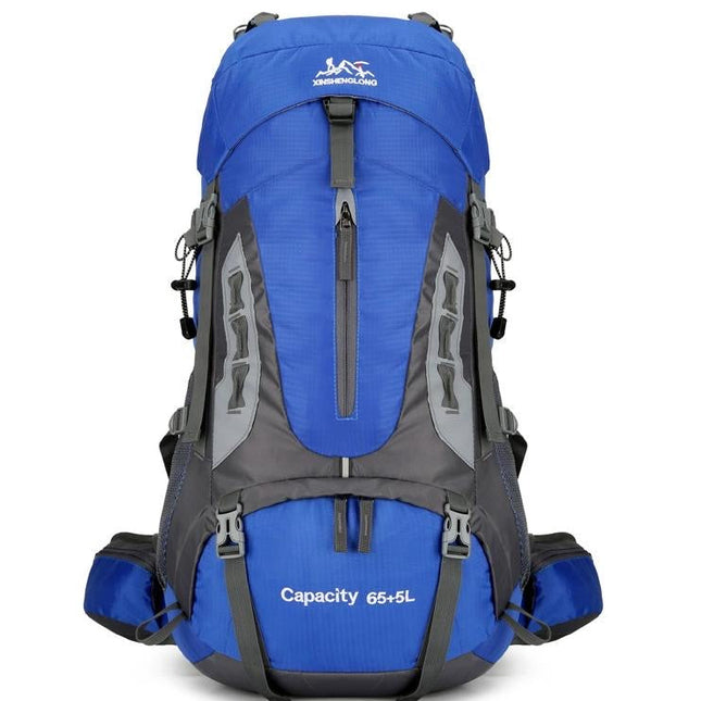 PeakPioneer Rugzak 60L | Waterdicht Nylon Materiaal | Voor Trekking, Bergbeklimmen, Kamperen | Inclusief Regenhoes en Verstelbaar Harnassysteem | Perfect Voor Outdoor Avonturen | Comfortabele Gevoerde Schouderbanden | Roze, Blauw, Zwart 👟