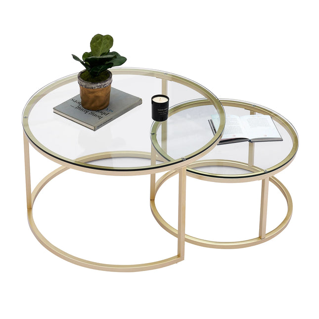 2 in 1 ijzeren salontafel mode kleine appartement woonkamer salontafel gehard glas ronde bank bijzettafel | Moderne salontafel set | 2-delige ronde tafels | Staal & MDF | Grijs marmer-look | Woonkamer design