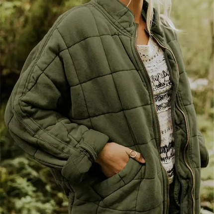 Helene Overgangsjas | Oversized Damesjack Polyester Stijlvol Warm | Donkergrijs Zwart Donkerblauw Lichtblauw Abrikoos Legergroen Khaki Roze S-2XL