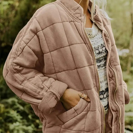 Helene Overgangsjas | Oversized Damesjack Polyester Stijlvol Warm | Donkergrijs Zwart Donkerblauw Lichtblauw Abrikoos Legergroen Khaki Roze S-2XL