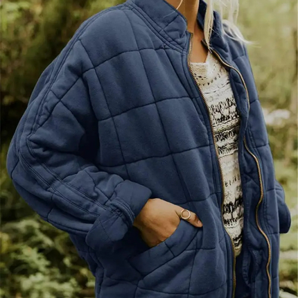 Helene Overgangsjas | Oversized Damesjack Polyester Stijlvol Warm | Donkergrijs Zwart Donkerblauw Lichtblauw Abrikoos Legergroen Khaki Roze S-2XL