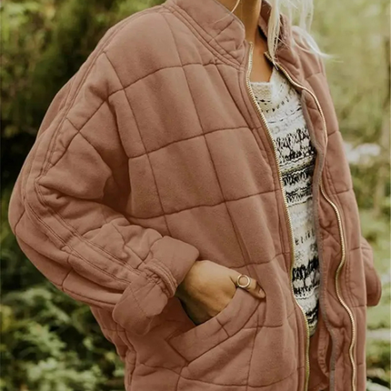 Helene Overgangsjas | Oversized Damesjack Polyester Stijlvol Warm | Donkergrijs Zwart Donkerblauw Lichtblauw Abrikoos Legergroen Khaki Roze S-2XL