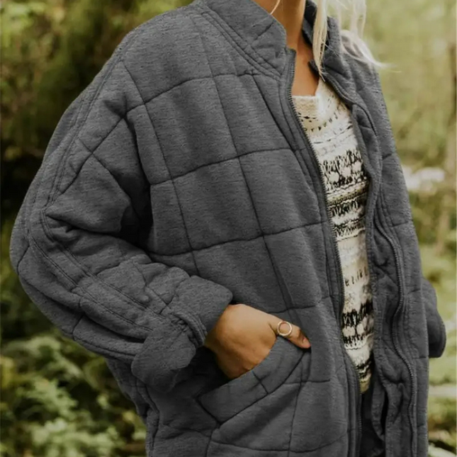 Helene Overgangsjas | Oversized Damesjack Polyester Stijlvol Warm | Donkergrijs Zwart Donkerblauw Lichtblauw Abrikoos Legergroen Khaki Roze S-2XL
