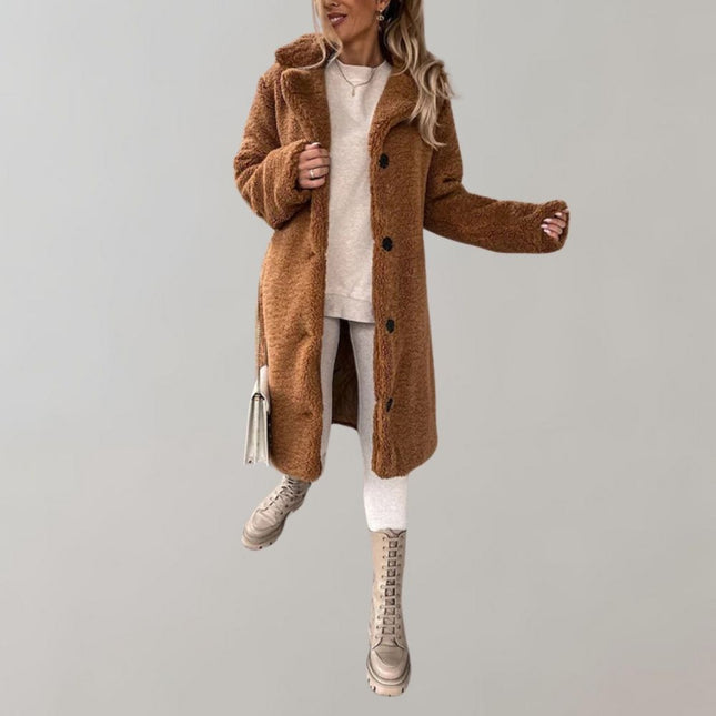 Dames Winterjas | Lange Teddyjas Warmte & Stijl | Beige Wintercoat Elegantie | Modieuze Warme Damesjas | Zoey Luxueus & Zacht