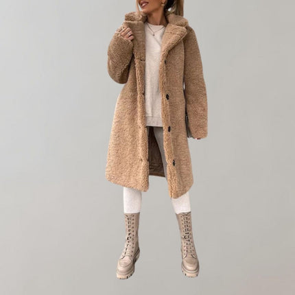 Dames Winterjas | Lange Teddyjas Warmte & Stijl | Beige Wintercoat Elegantie | Modieuze Warme Damesjas | Zoey Luxueus & Zacht