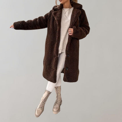 Dames Winterjas | Lange Teddyjas Warmte & Stijl | Beige Wintercoat Elegantie | Modieuze Warme Damesjas | Zoey Luxueus & Zacht