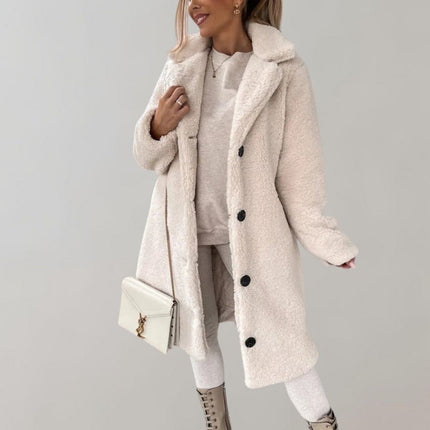 Dames Winterjas | Lange Teddyjas Warmte & Stijl | Beige Wintercoat Elegantie | Modieuze Warme Damesjas | Zoey Luxueus & Zacht