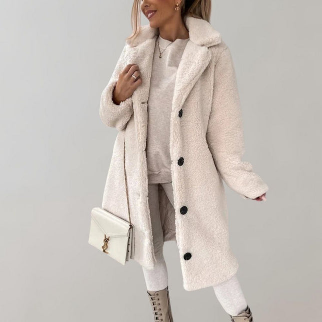 Dames Winterjas | Lange Teddyjas Warmte & Stijl | Beige Wintercoat Elegantie | Modieuze Warme Damesjas | Zoey Luxueus & Zacht