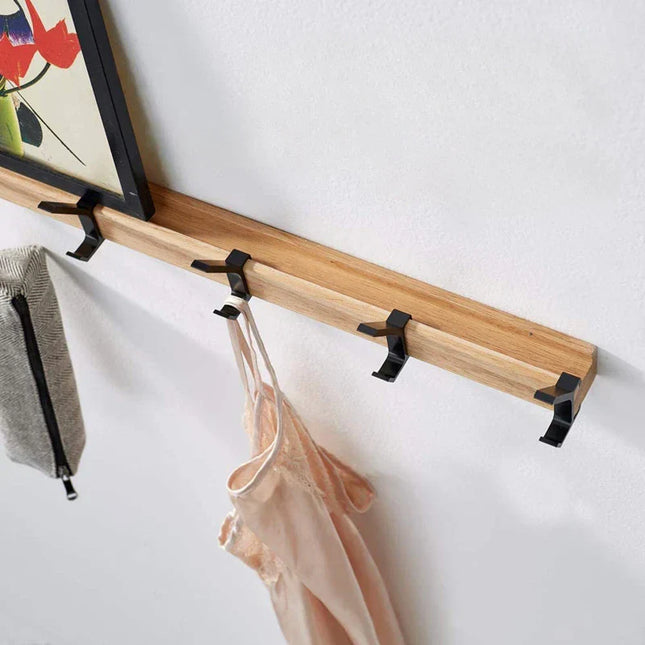 Zwarte Wandkapstok Nordic Design | Verplaatsbare Dubbele Haken | Voor Hal en Slaapkamer | Hout en Aluminium | 40x7x7 cm