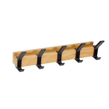 Zwarte Wandkapstok Nordic Design | Verplaatsbare Dubbele Haken | Voor Hal en Slaapkamer | Hout en Aluminium | 40x7x7 cm