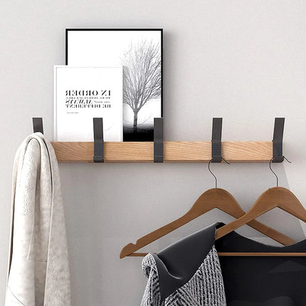 Zwarte Wandkapstok Nordic Design | Verplaatsbare Dubbele Haken | Voor Hal en Slaapkamer | Hout en Aluminium | 40x7x7 cm
