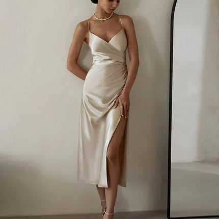 VISCONTE | Cocktailjurk Dames | Luxe Satijnen V-Hals | Strapless Avondjurk | Hoogwaardige Kwaliteit | Elegante Stijl | Tess