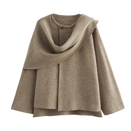 Oversized Winterjas Dames | Modieuze Asymmetrische Sjaalkraag | Enkelvoudige Knoopsluiting | Warme Dikke Polyester Stof | Comfortabel Stijlvol Herfst Winter Bovenkleding