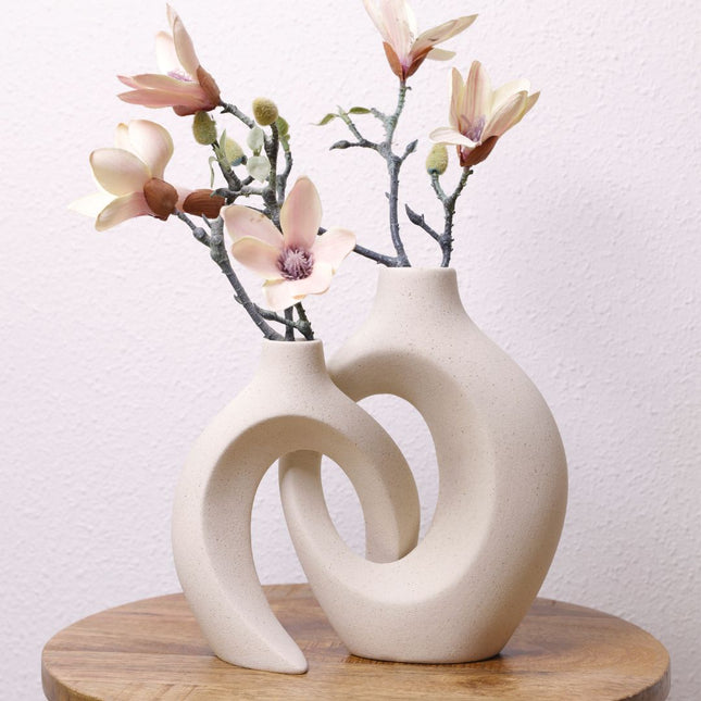 Gleora Keramische Bloemenvaas | Verweven Ontwerp | Duurzaam Materiaal | Elegant en Verfijnd | Ideaal voor Bloemstukken | Moderne Chique Interieur Decoratie | Stabiele Basis | Makkelijk Schoon te Maken | 26,5x20,8x21cm