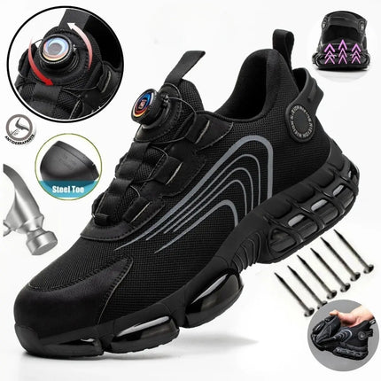 Ademende Velcro Veiligheidsschoenen Heren | Flexibel & Lichtgewicht | Aluminium Neus | Antislipzool | Comfortabel | Zwart/Grijs | Maat 39-46
