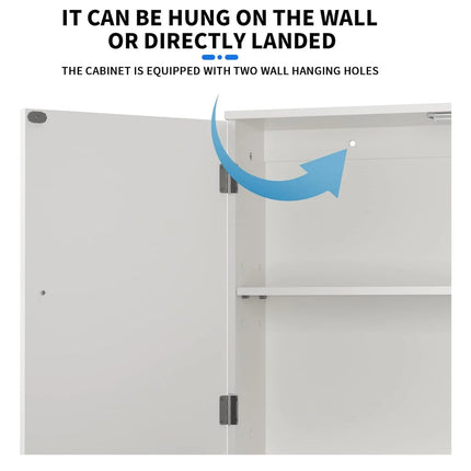 Wit badkamerkastje badkamer wandkast keuken opbergkast met dubbele deuren en verstelbare planken wit | Moderne witte badkamerkast wandmontage vloermontage verstelbare planken MDF gemakkelijk te monteren