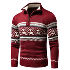 Heren Kersttrui Geometrisch Patroon | Festive Slim Fit Cardigan | Winter Gebreid Rits Vest | Oprolbare Kraag | Mix van Katoen Acryl Kasjmier | Lang Ritsontwerp | Ideaal als Cadeau voor Kerst | Stijlvolle Kerstkleding