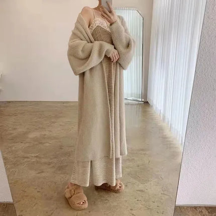 Wit Kasjmier Lang Vest Dames | Luxe Gebreide Pluizige Jasje | Stijlvolle Lange Mouwen | Comfortabel Cosy Herfst Winter | Effen Wit