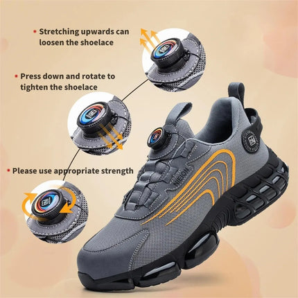 Ademende Velcro Veiligheidsschoenen Heren | Flexibel & Lichtgewicht | Aluminium Neus | Antislipzool | Comfortabel | Zwart/Grijs | Maat 39-46