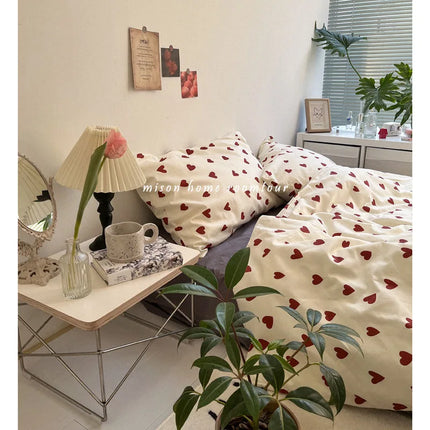 Twin Full Queen Dekbedovertrek | Koreaanse Stijl | Zachte Stof | Slaapkamer Set | Hartontwerp | Machinewasbaar | Schattig Design | Hoogwaardig & Comfortabel Beddengoed | Geschikt Voor Kinderen & Volwassenen | Verschillende Maten Verkrijgbaar