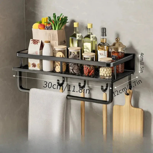 Zwart Aluminium Kruidenrek Muurmontage | Ruimtebesparend Opbergrek Keukengerei | Moderne Stevige Constructie | 30/40/50cm