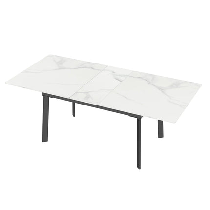 Uitschuifbare Eettafel Marmeren Blad en Metalen Frame Rechthoekige Moderne Meubels Geen Stoelen | Uitschuifbare Eettafel Marmerlook Landelijke Tafel Blad 180x85x79cm Moderne Stijl Zonder Stoelen