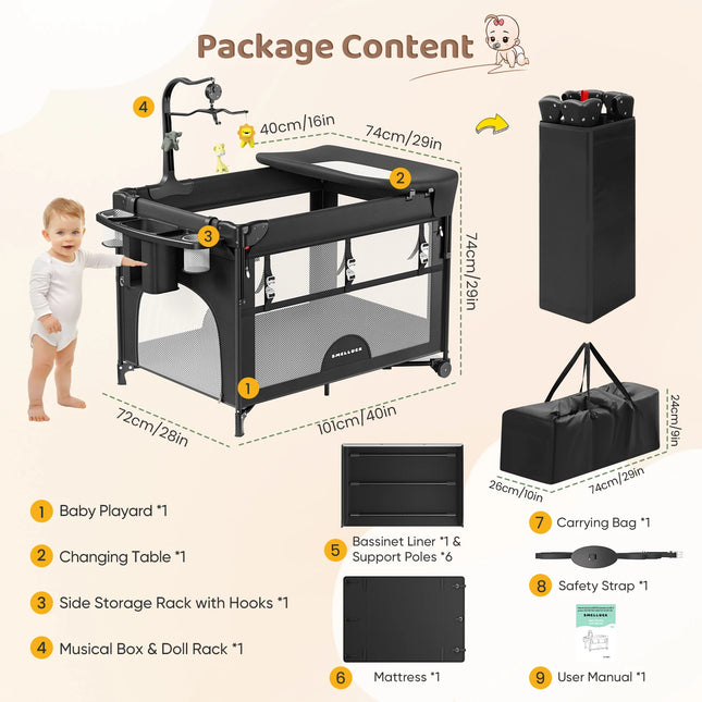 5-in-1 Babybed Reisset Combinatie Babybed met Matras, Hoogteverstelling, Opvouwbaar als Veranderende Tafel en Speelpaneel | 5-in-1 Babybed Reisset Matras Verstelbaar | Opvouwbaar Babybedje | Reiscampingbedje Baby Kinderbedje Matras