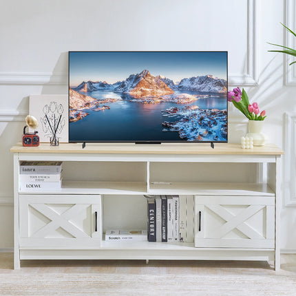 REDLIFE TV Stand voor TV's tot 65 inch Entertainment Center met Stopcontact Opslagkast Drie Open Schappen voor Woonkamer | Tv-meubel 65 inch modern ontwerp met opbergvakken hout stopcontact barndeur design