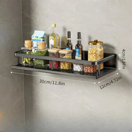 Zwart Aluminium Kruidenrek Muurmontage | Ruimtebesparend Opbergrek Keukengerei | Moderne Stevige Constructie | 30/40/50cm