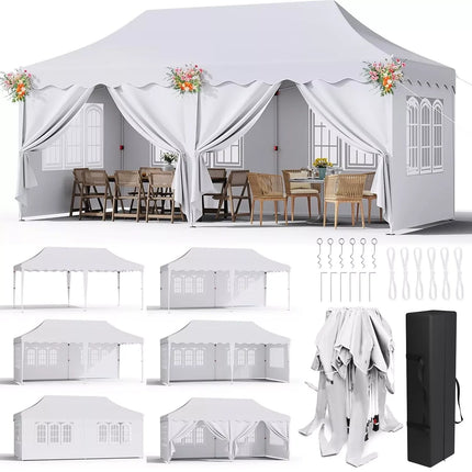 Heavy Duty Opvouwbare Paviljoen 3x6m Tuintent Pop-up Waterdicht Tuinfeest Tenten | Waterdichte Opvouwbare Paviljoen 3x6m UV50+ | Met Zijwanden | Stabiel Frame | 420D Oxford Stof | Geschikt Voor Tuinactiviteiten