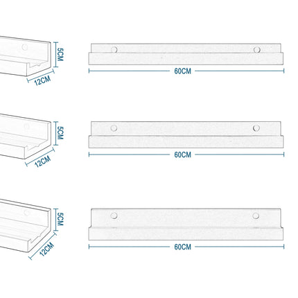 3-delige set witte zwevende wandplanken fotolijst rail voor foto's | Moderne wandplanken woonkamer slaapkamer badkamer keuken | 40x12x5cm en 60x5x12cm | Max. draagvermogen 10kg | MDF materiaal